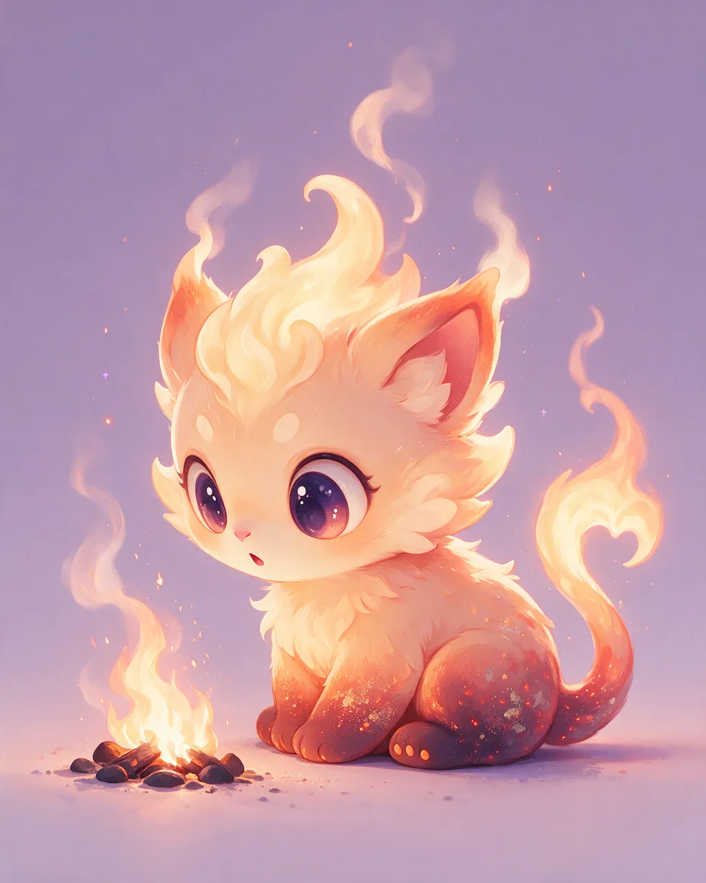 Original fantasy creature artwork of Glowgaze, a Curious Ember-element creature.