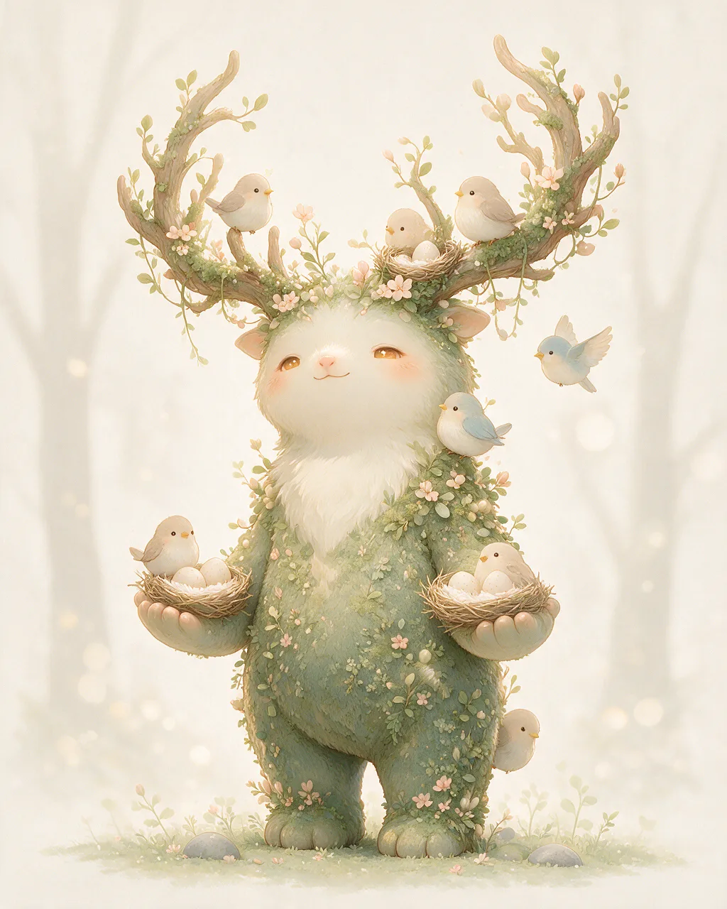 Evolved second-generation artwork of Grovestill Grand, a Serene Grove-element creature.