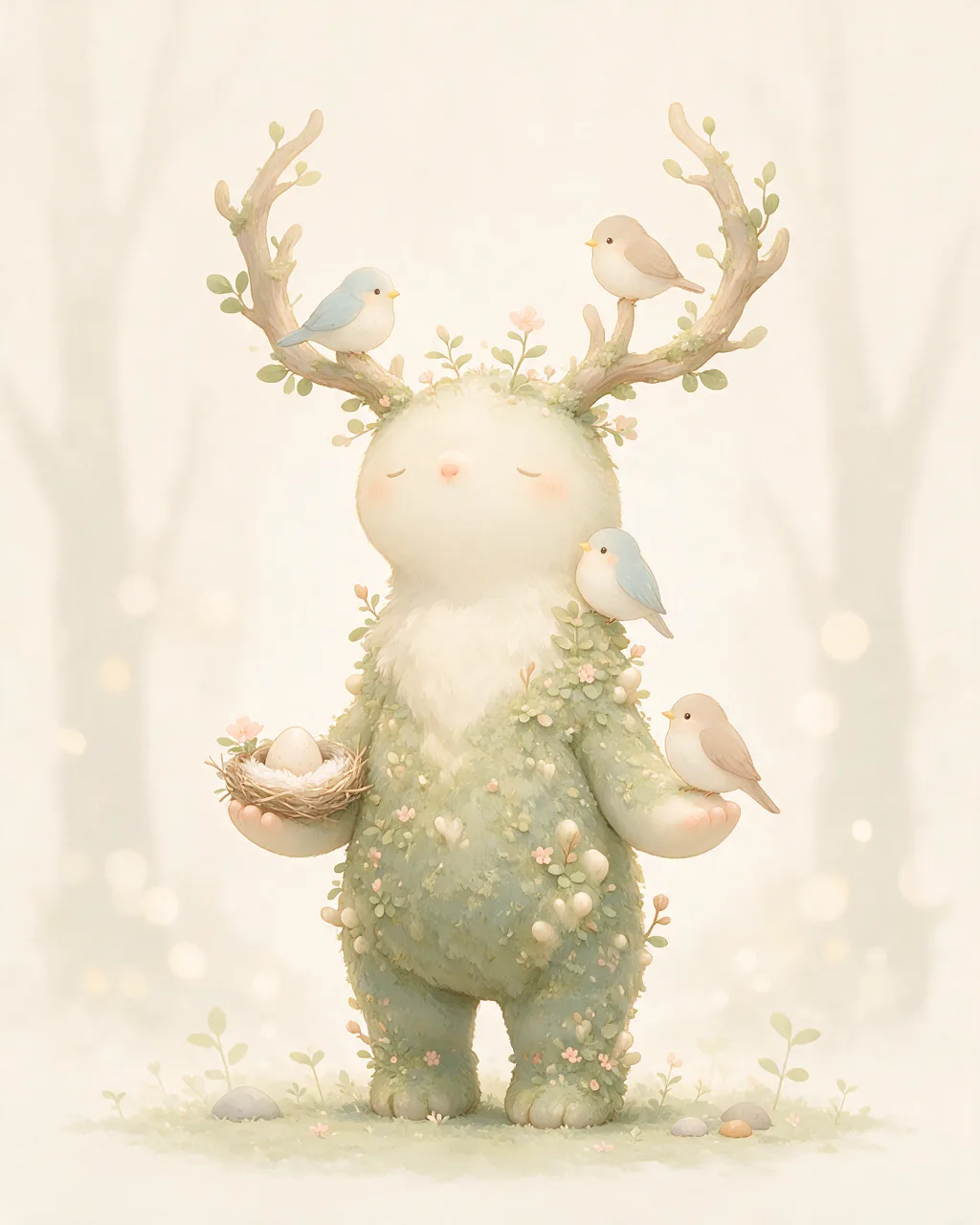 Original fantasy creature artwork of Grovestill, a Serene Grove-element creature.