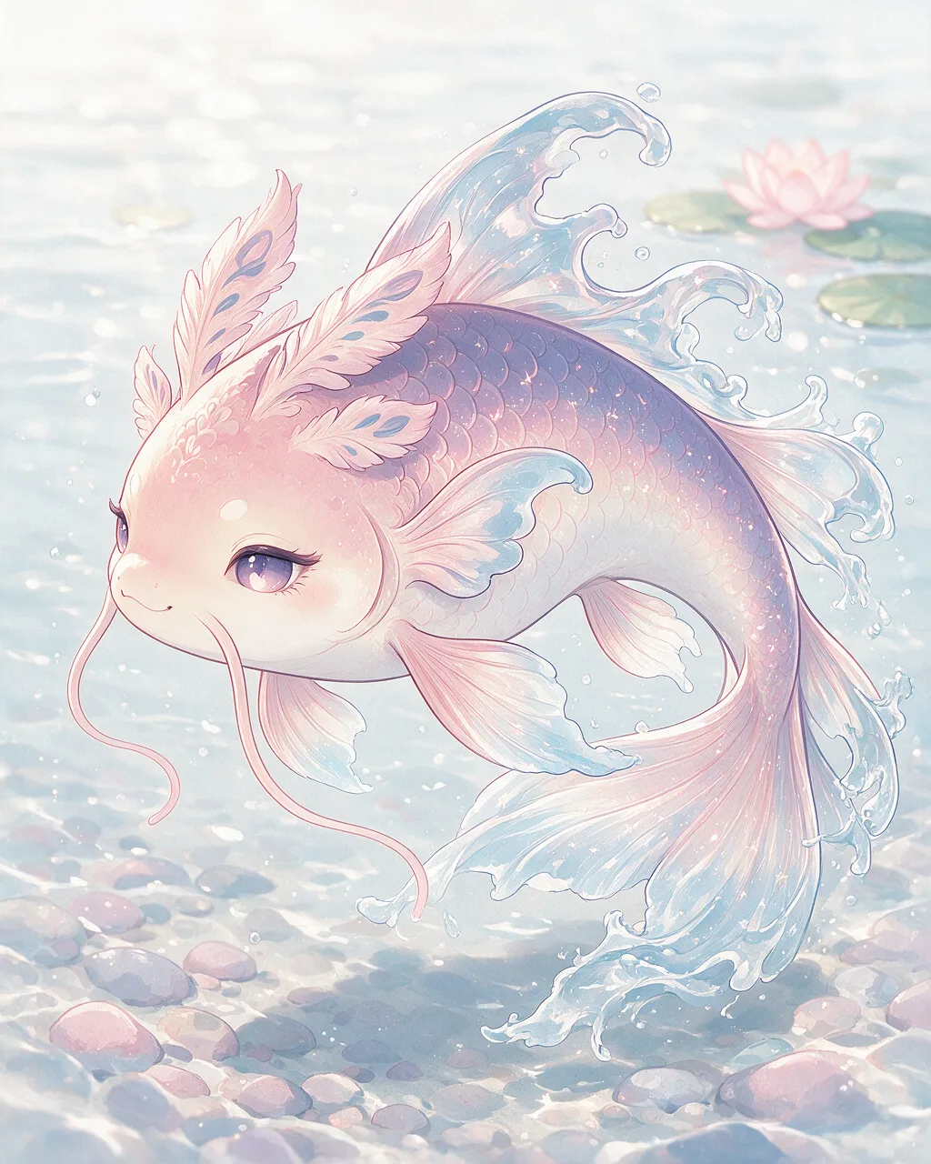 Evolved second-generation artwork of Koiwhisper Prime, a Serene Tide-element creature.