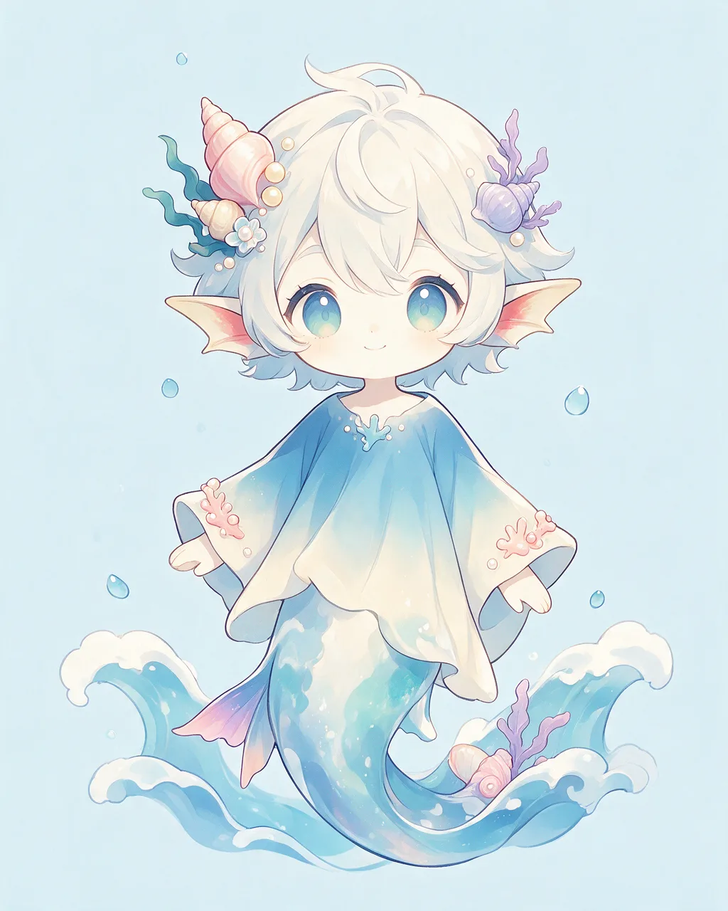 Original fantasy creature artwork of Lagoonlull, a Gentle Tide-element creature.
