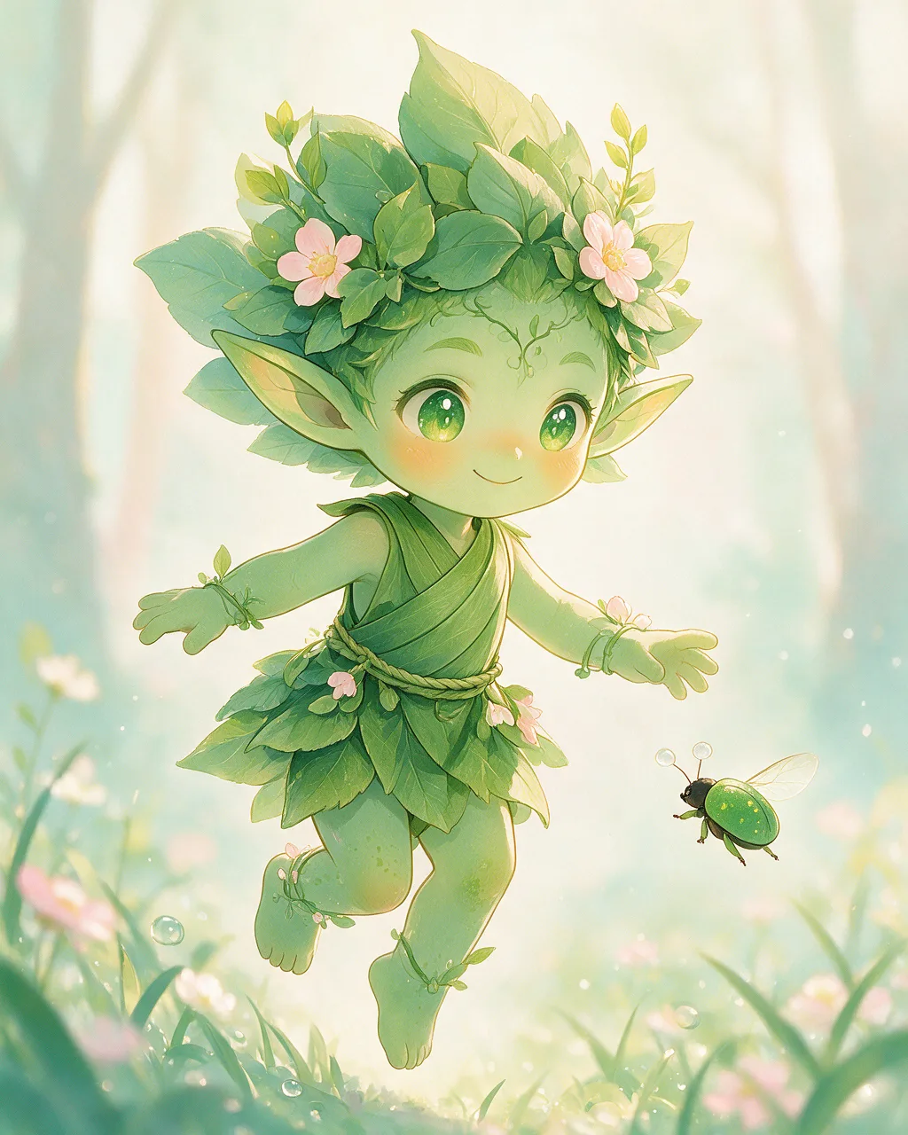 Evolved second-generation artwork of Leafhop Elder, a Curious Grove-element creature.