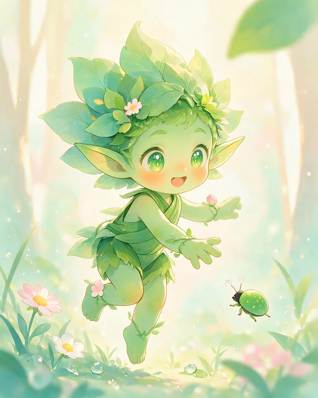 Original fantasy creature artwork of Leafhop, a Curious Grove-element creature.