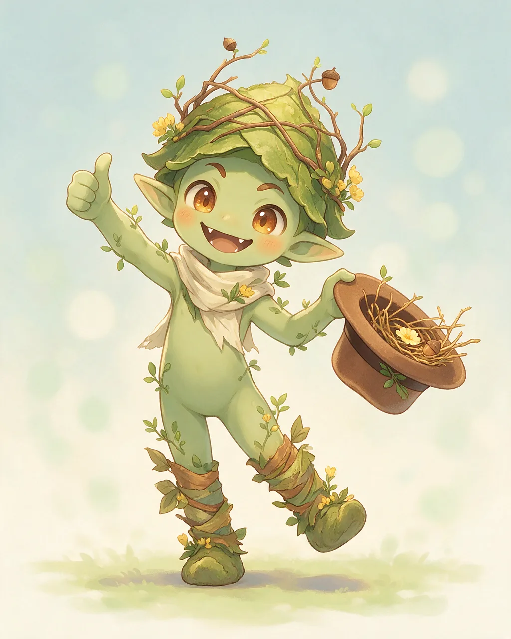 Original fantasy creature artwork of Leafsnatcher, a Mischievous Grove-element creature.