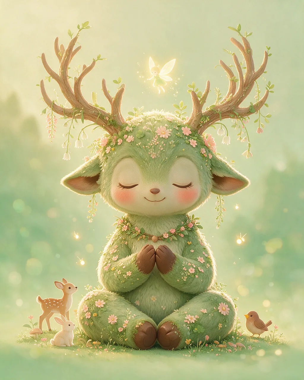Evolved second-generation artwork of Meadowmoss Regal, a Serene Grove-element creature.