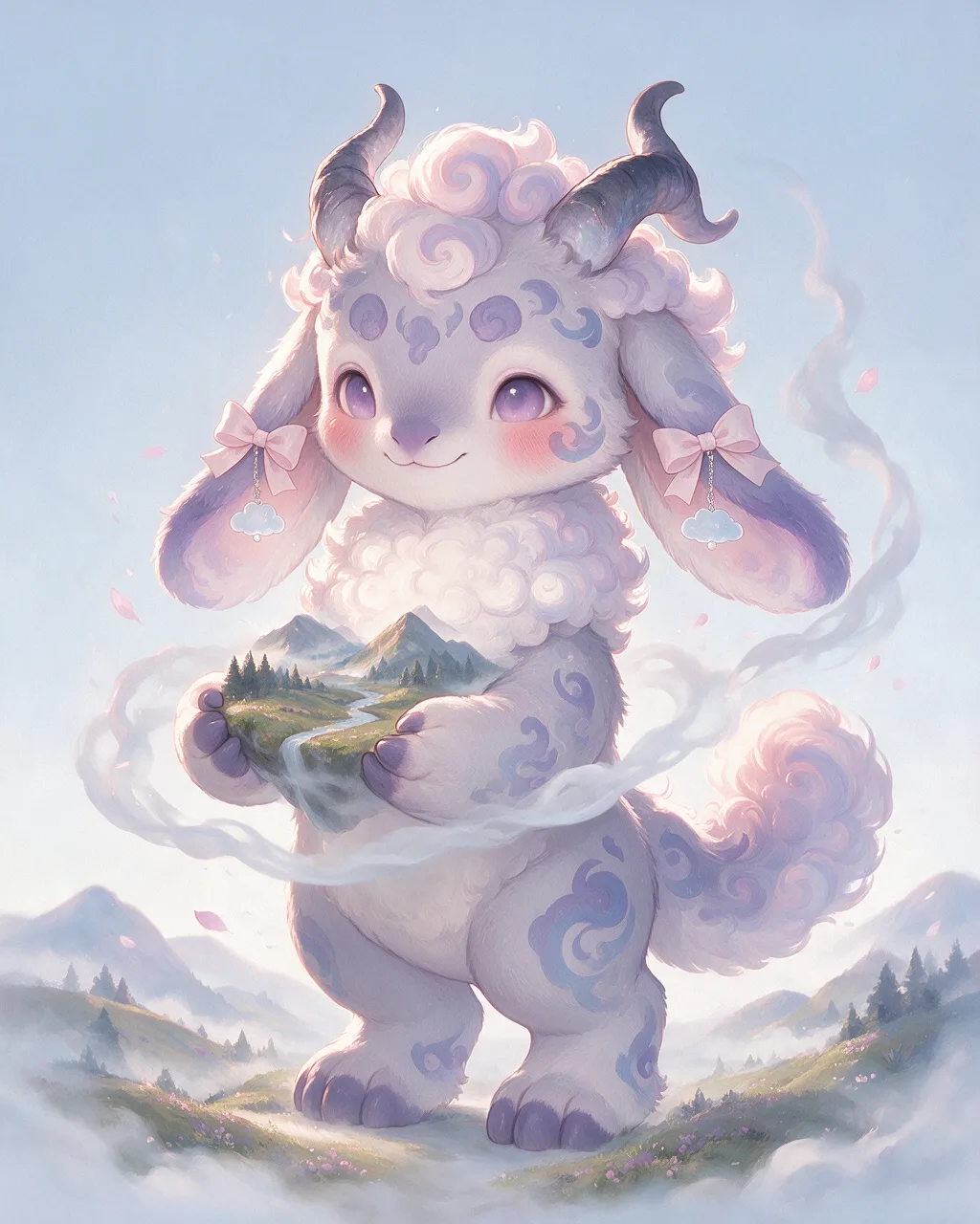 Evolved second-generation artwork of Mistcradle Noble, a Gentle Storm-element creature.