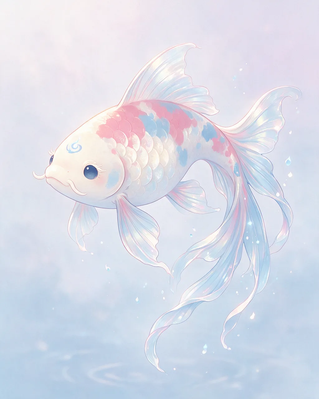 Original fantasy creature artwork of Mistkoi, a Serene Tide-element creature.