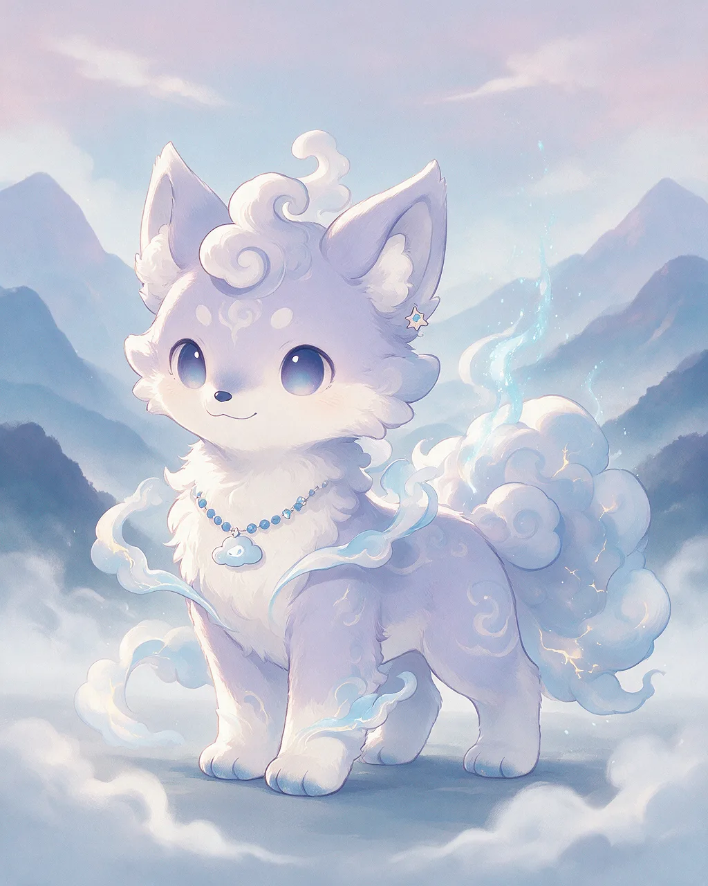 Evolved second-generation artwork of Mistpeace Regal, a Serene Storm-element creature.