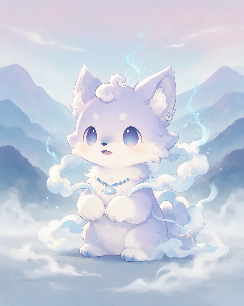 Original fantasy creature artwork of Mistpeace, a Serene Storm-element creature.