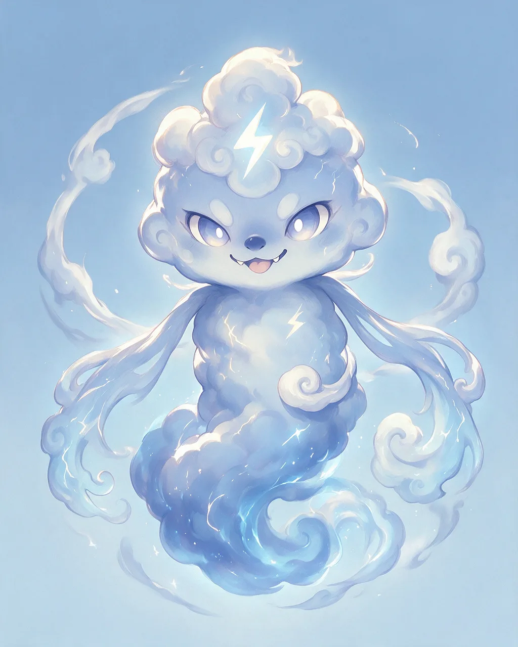 Evolved second-generation artwork of Misttease Grand, a Mischievous Storm-element creature.