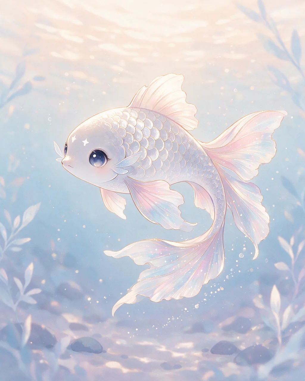 Original fantasy creature artwork of Moonfin, a Gentle Tide-element creature.