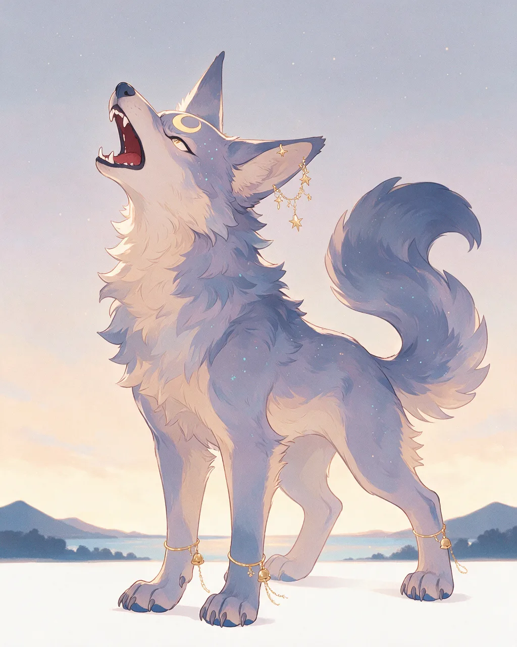 Original fantasy creature artwork of Moonhowl, a Fierce Dusk-element creature.