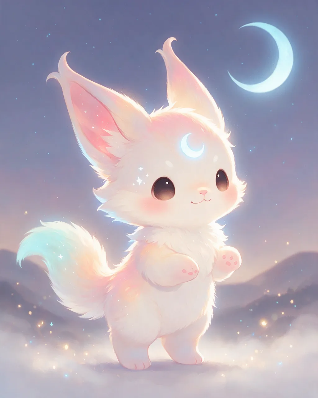 Original fantasy creature artwork of Moonlight, a Gentle Dusk-element creature.