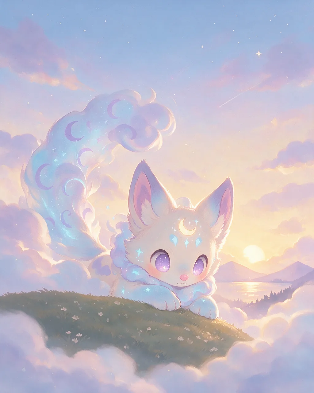 Evolved second-generation artwork of Moonpeek Sage, a Curious Dusk-element creature.