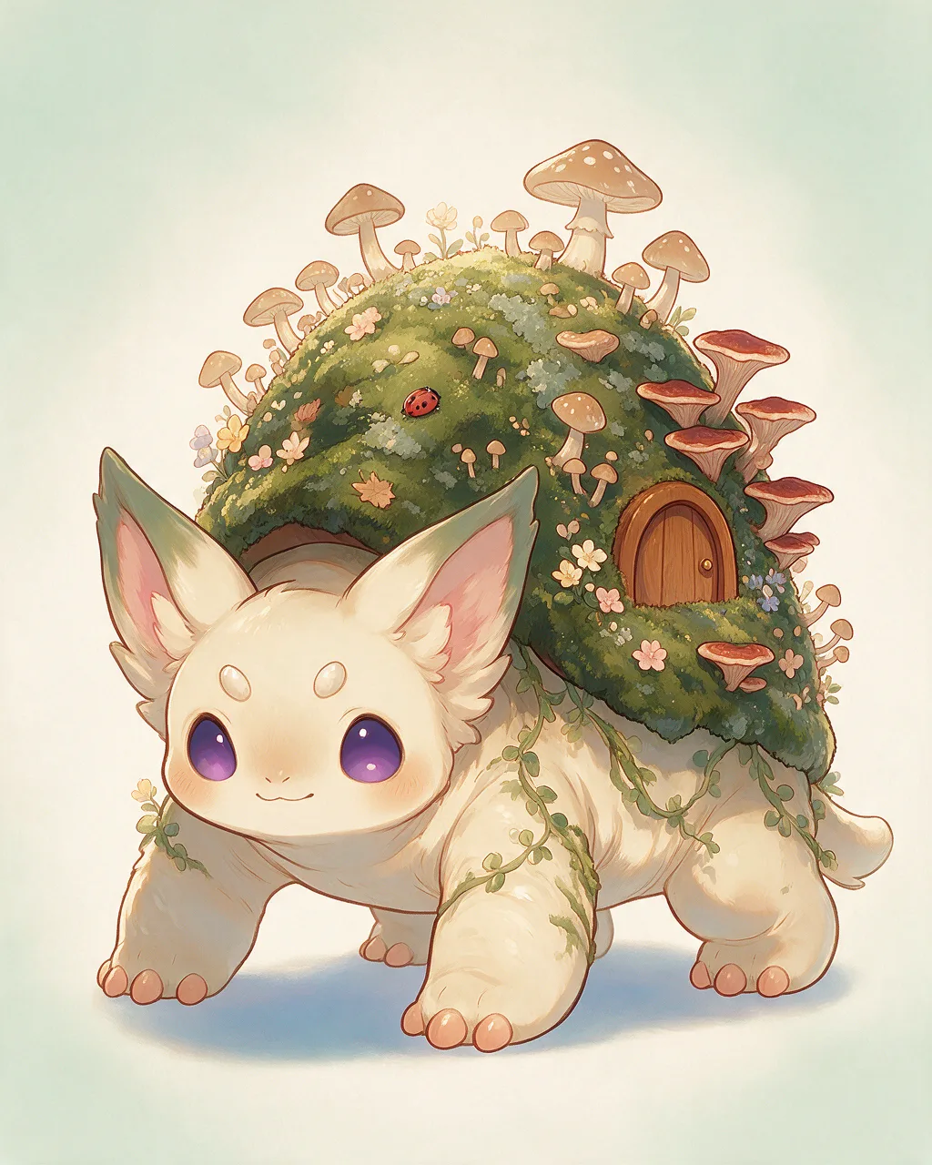 Evolved second-generation artwork of Mossback Prime, a Gentle Grove-element creature.
