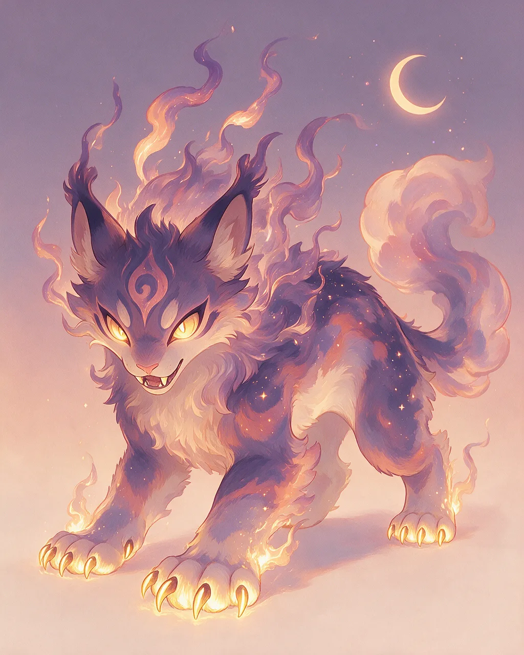 Evolved second-generation artwork of Nightclaw Regal, a Fierce Dusk-element creature.
