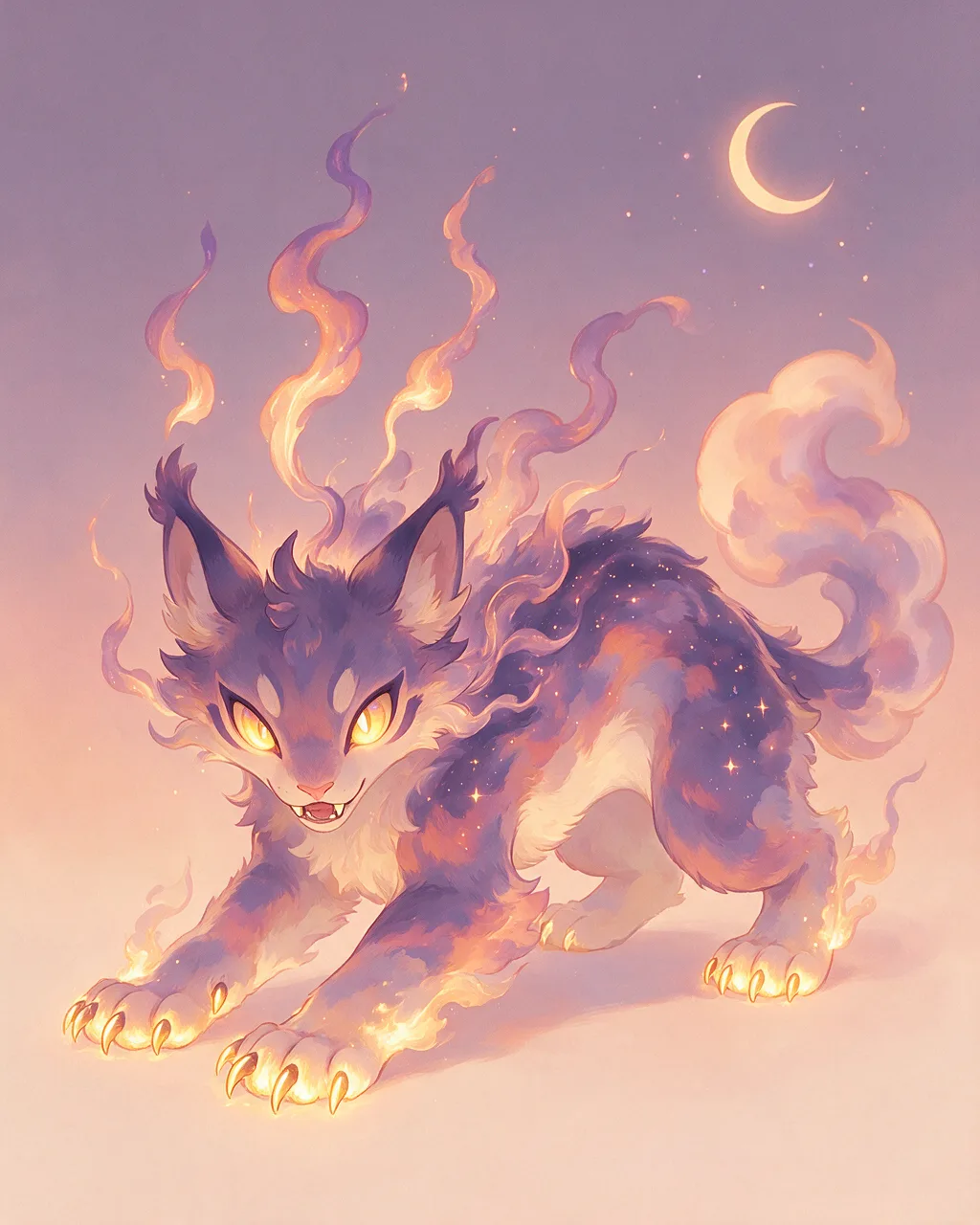 Original fantasy creature artwork of Nightclaw, a Fierce Dusk-element creature.