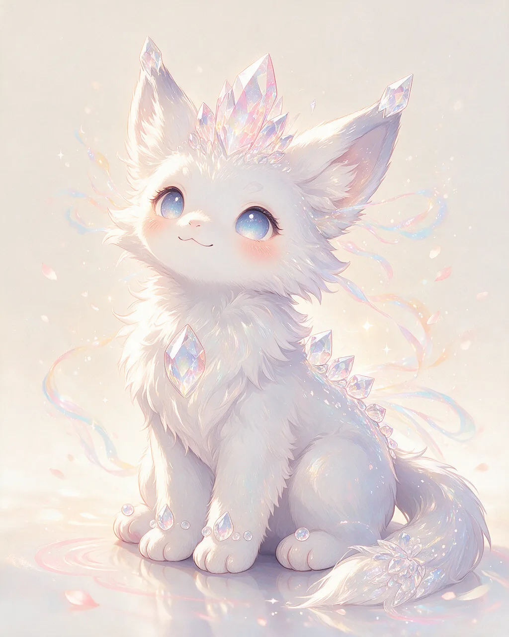 Evolved second-generation artwork of Opalglow Grand, a Gentle Crystal-element creature.