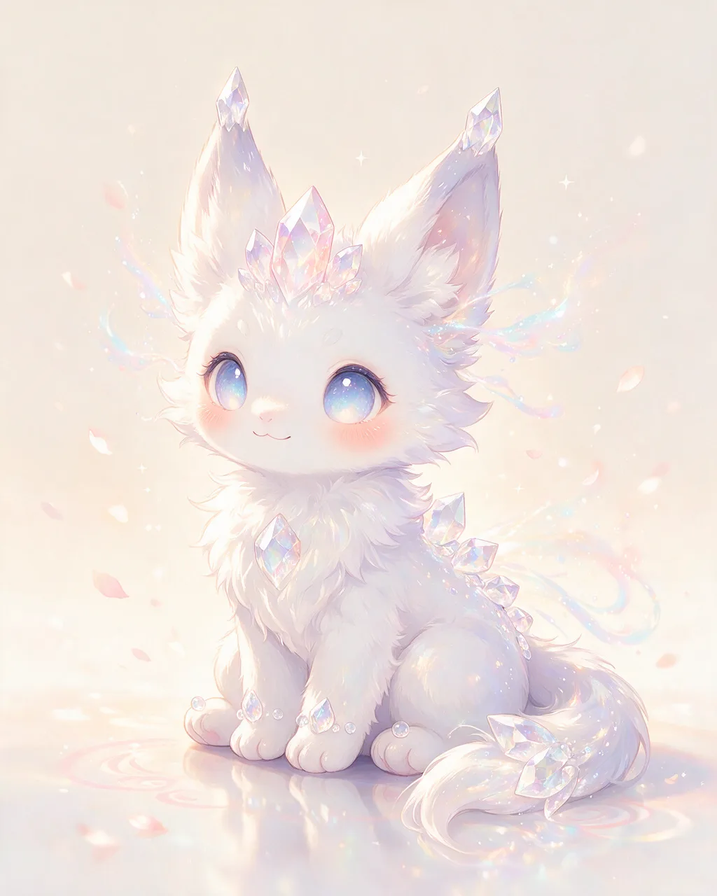 Original fantasy creature artwork of Opalglow, a Gentle Crystal-element creature.