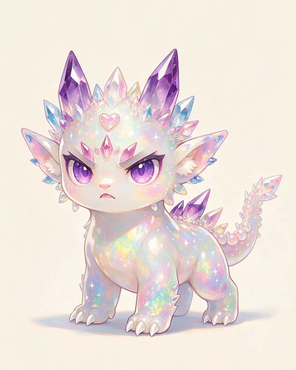 Original fantasy creature artwork of Opalstrike, a Fierce Crystal-element creature.