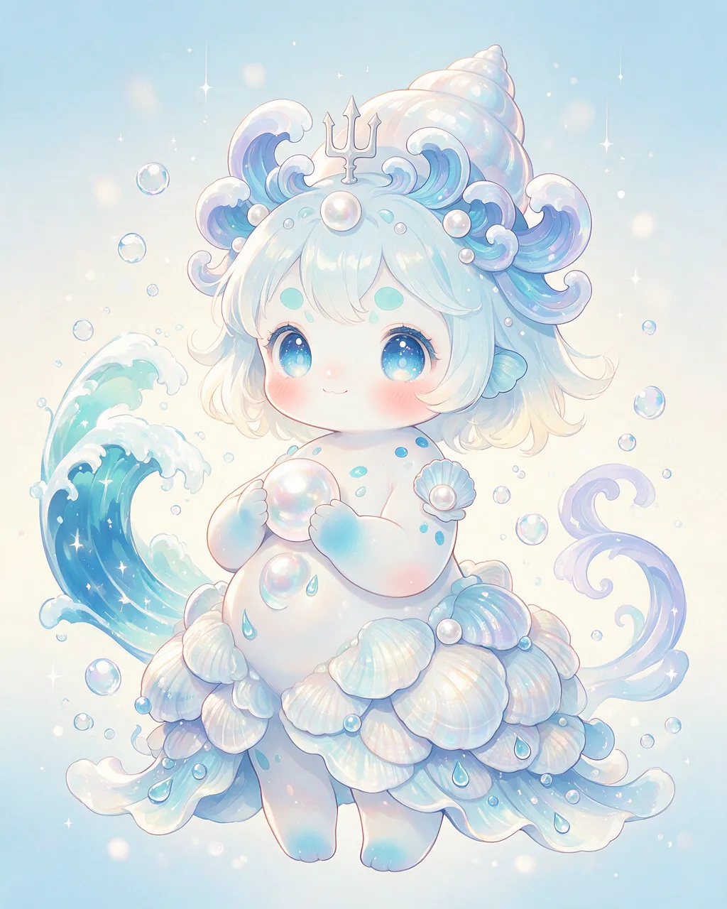 Original fantasy creature artwork of Pearlkeeper, a Loyal Tide-element creature.