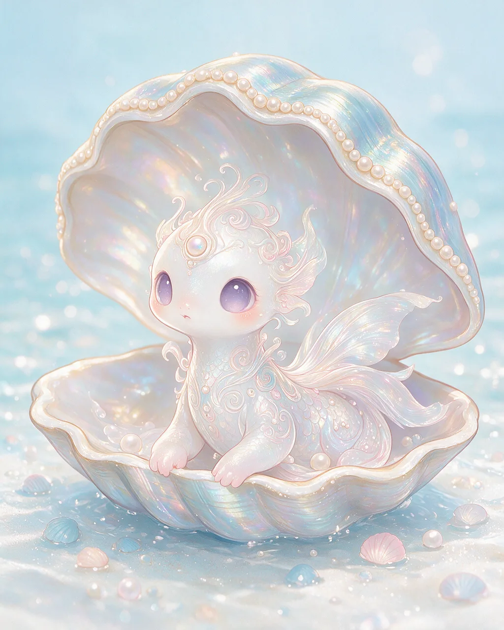 Evolved second-generation artwork of Pearlpeek Elder, a Curious Tide-element creature.