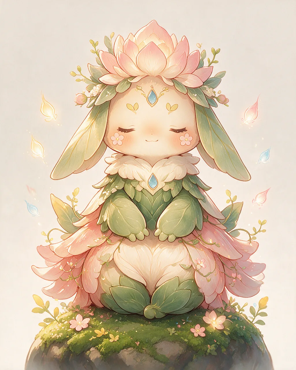 Evolved second-generation artwork of Petalsoft Sage, a Gentle Grove-element creature.