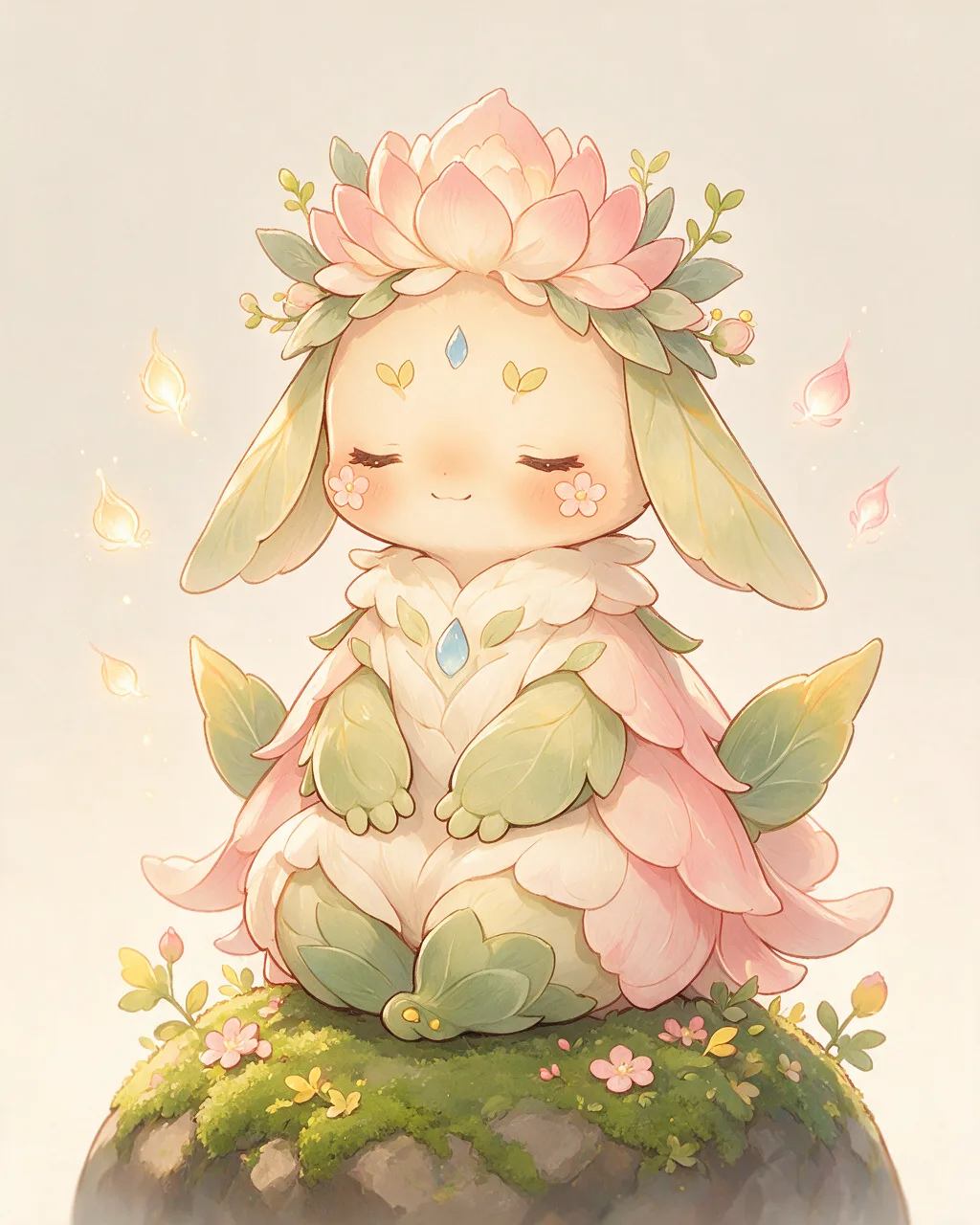 Original fantasy creature artwork of Petalsoft, a Gentle Grove-element creature.