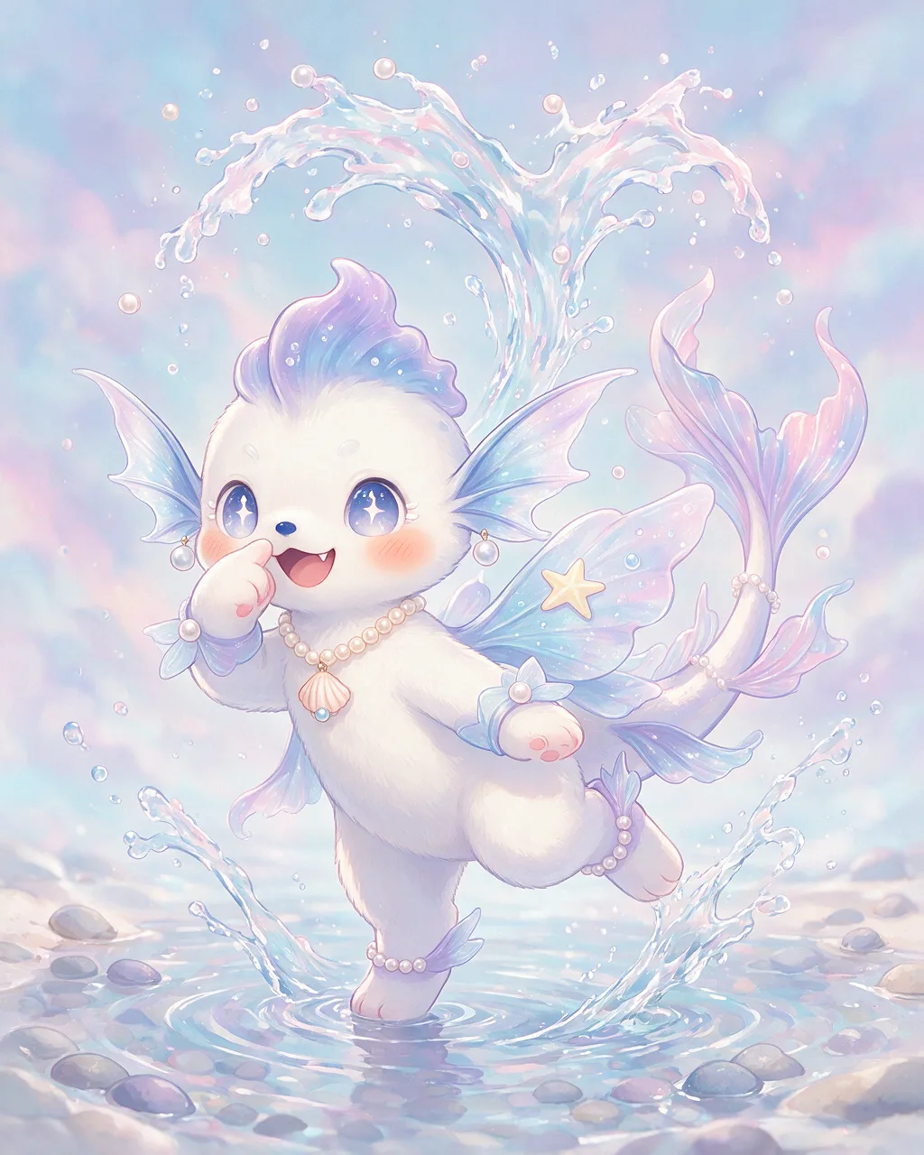 Original fantasy creature artwork of Poolkicker, a Mischievous Tide-element creature.