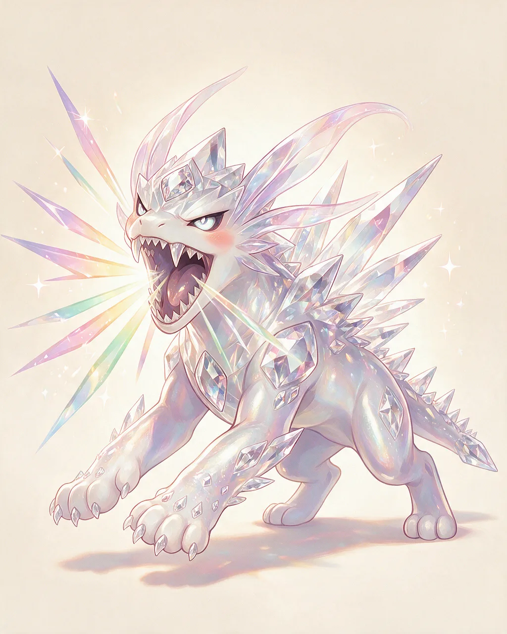 Evolved second-generation artwork of Prismfang Prime, a Fierce Crystal-element creature.