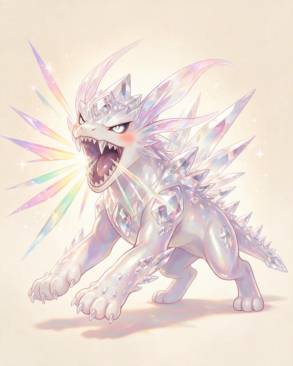 Original fantasy creature artwork of Prismfang, a Fierce Crystal-element creature.
