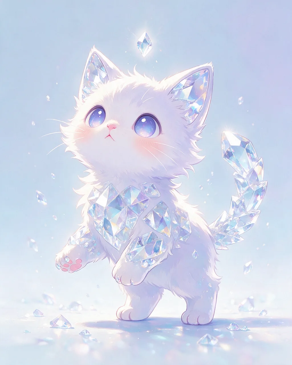 Original fantasy creature artwork of Prismkit, a Curious Crystal-element creature.