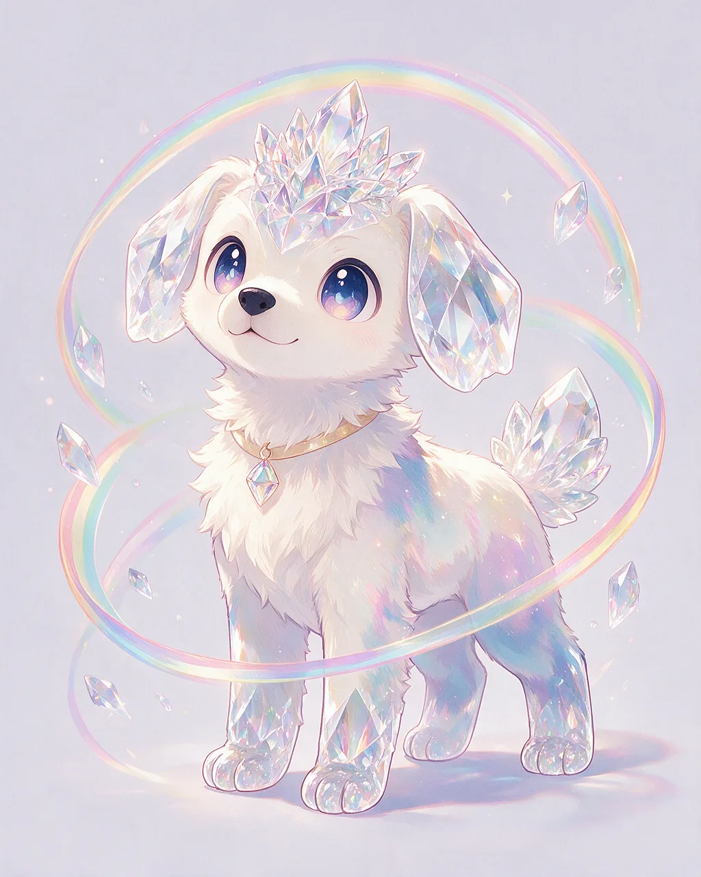 Evolved second-generation artwork of Prismpup Noble, a Curious Crystal-element creature.