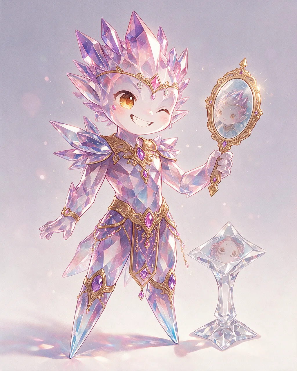 Evolved second-generation artwork of Prismtrick Ancient, a Mischievous Crystal-element creature.