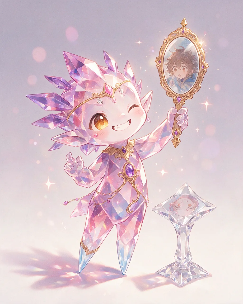 Original fantasy creature artwork of Prismtrick, a Mischievous Crystal-element creature.