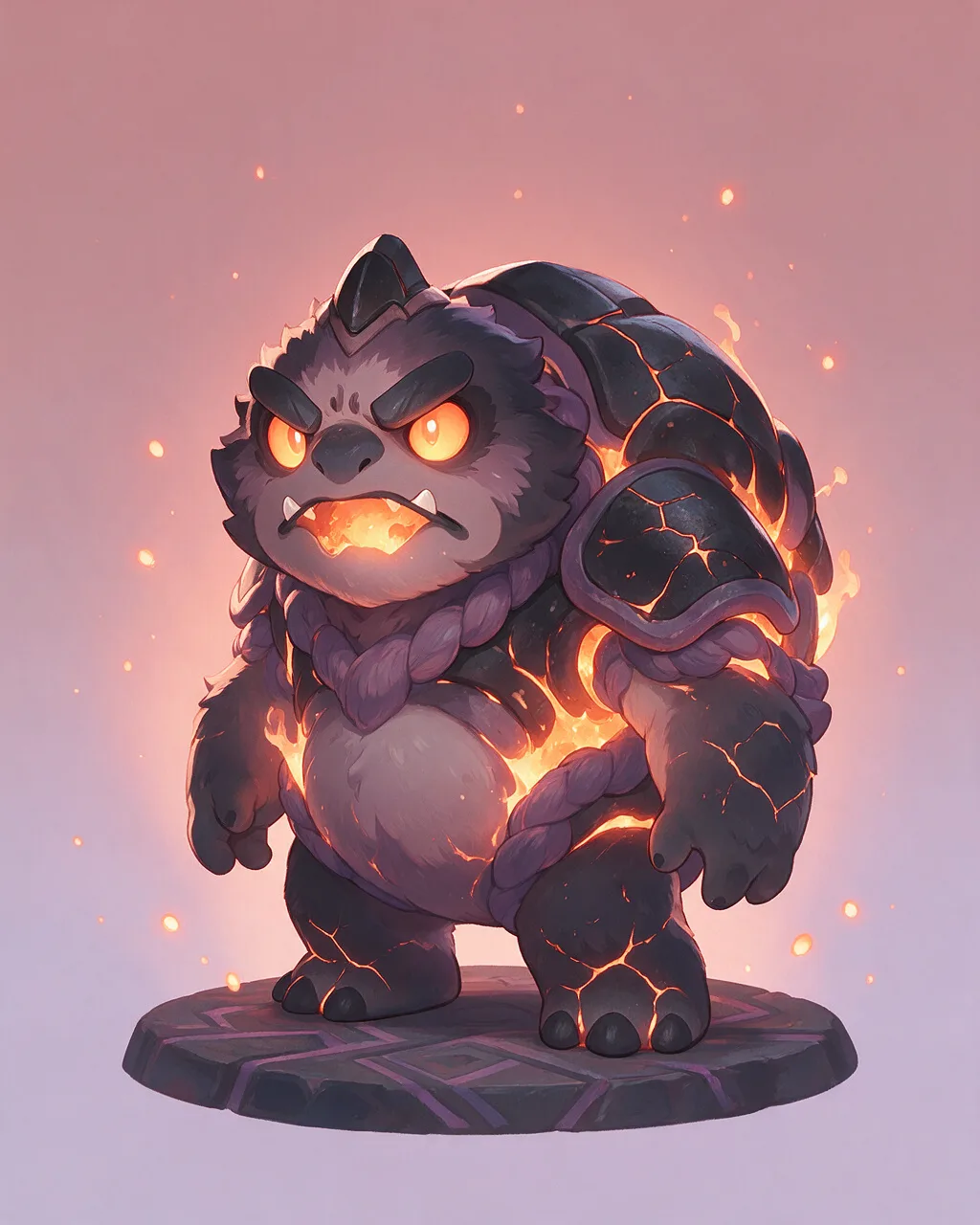 Original fantasy creature artwork of Pyreguard, a Fierce Ember-element creature.
