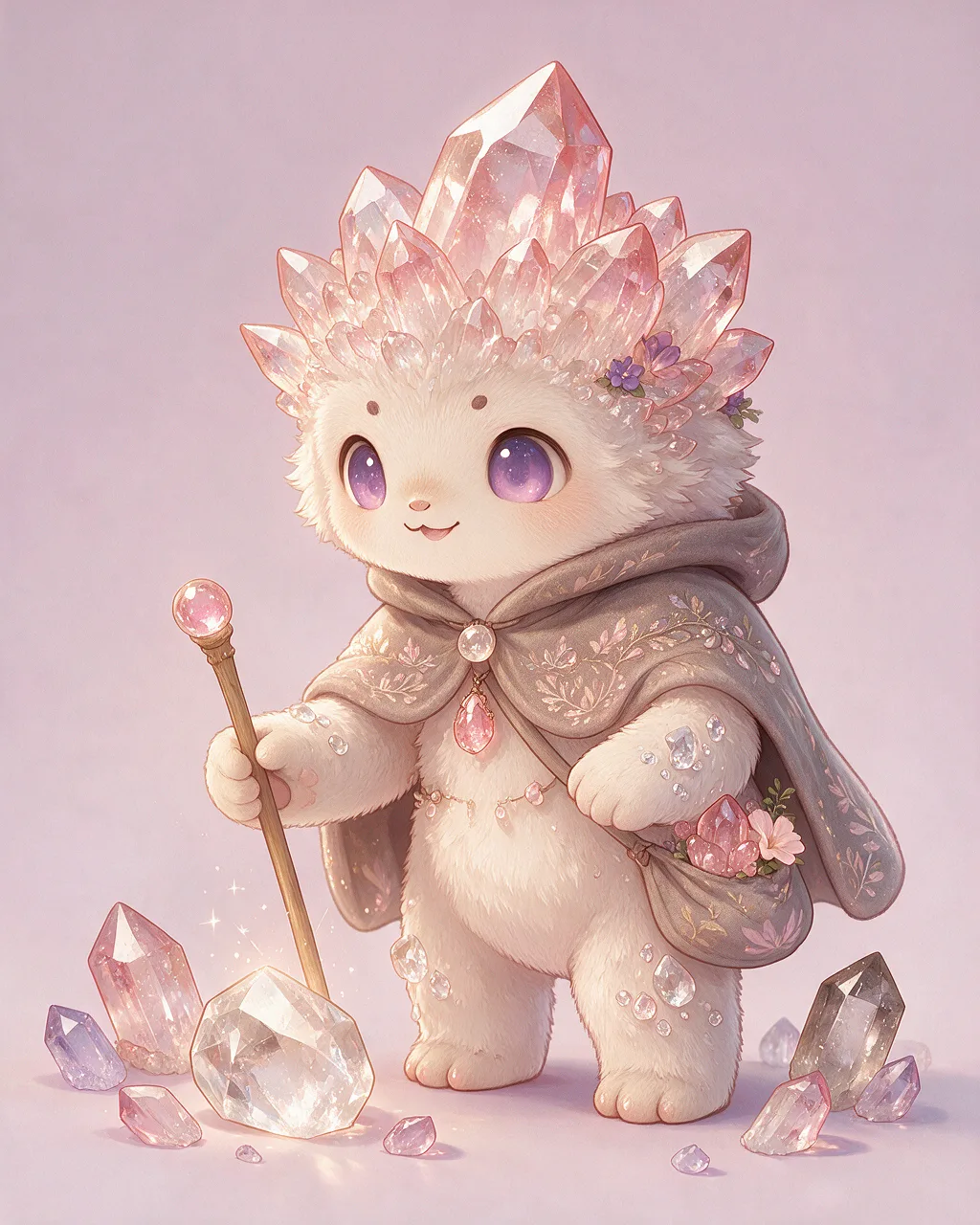 Evolved second-generation artwork of Quartzkin Prime, a Curious Crystal-element creature.