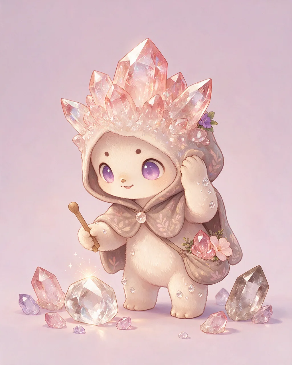 Original fantasy creature artwork of Quartzkin, a Curious Crystal-element creature.