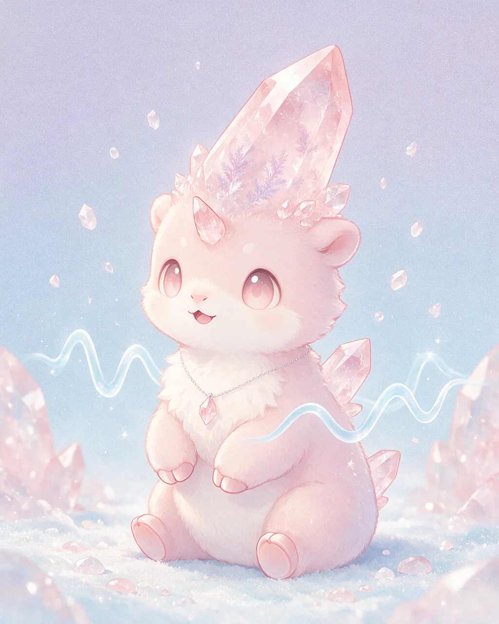 Original fantasy creature artwork of Quartzrest, a Serene Crystal-element creature.