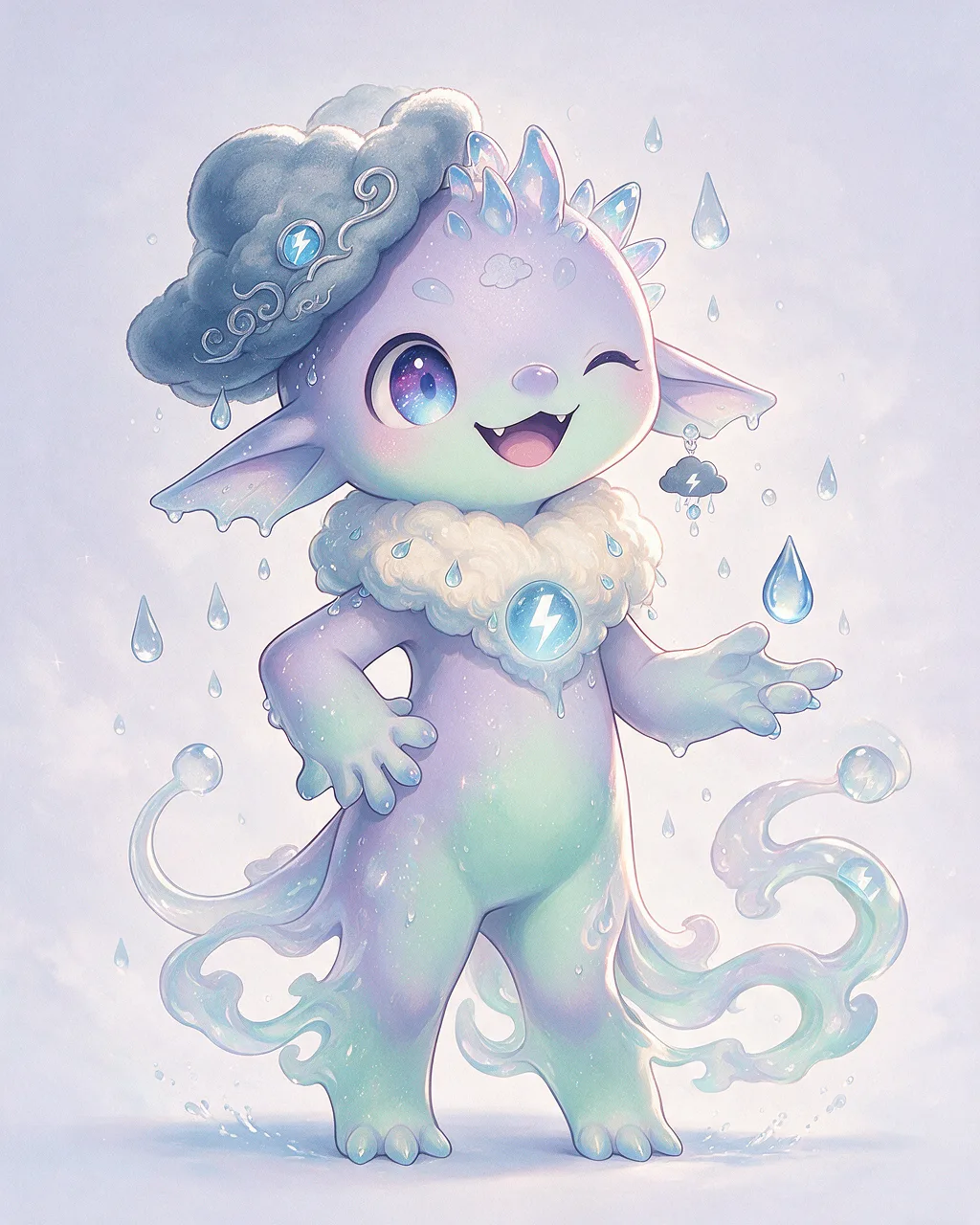 Evolved second-generation artwork of Rainbother Sage, a Mischievous Storm-element creature.