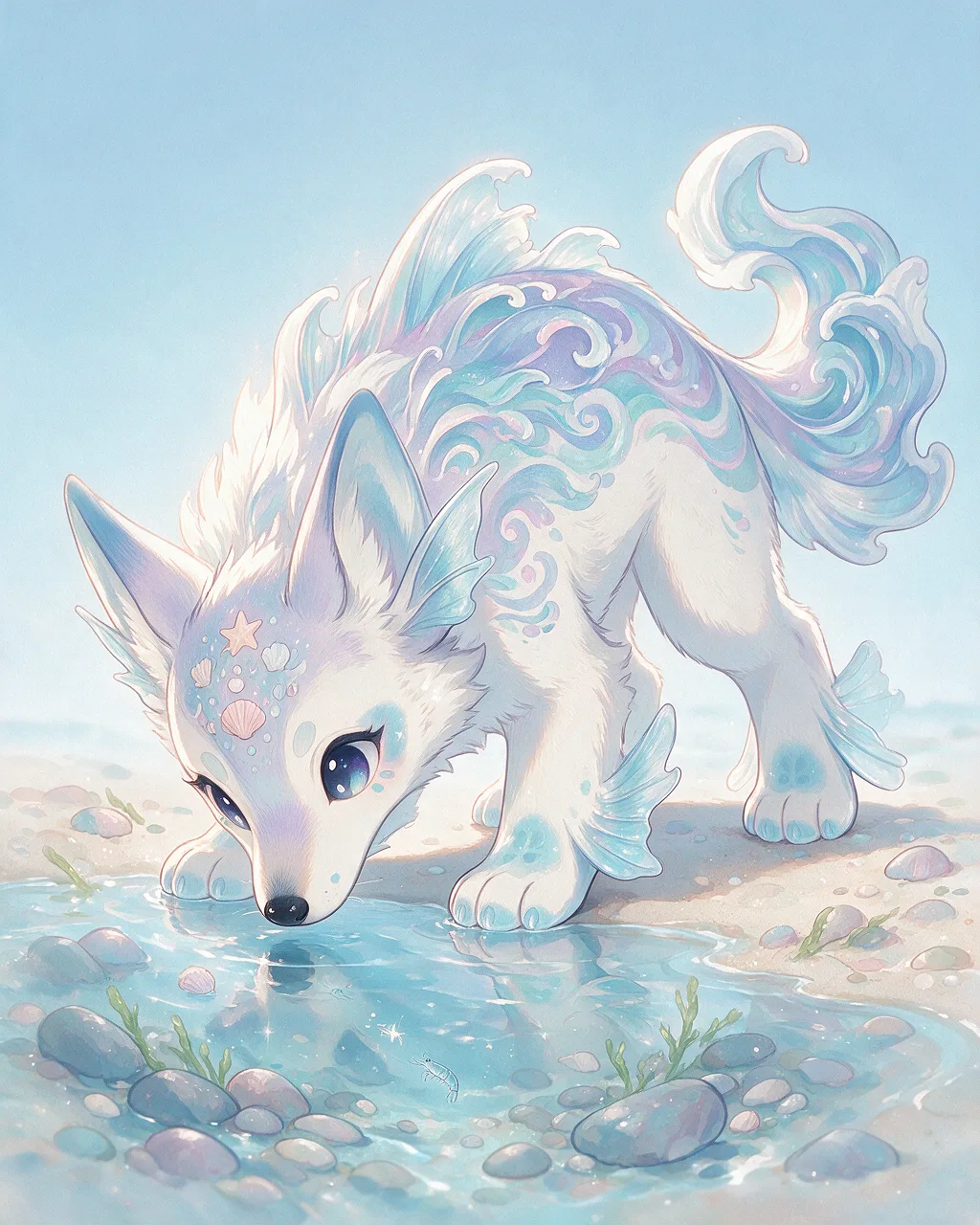 Evolved second-generation artwork of Ripplepup Elder, a Curious Tide-element creature.