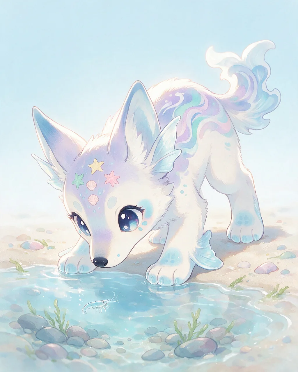 Original fantasy creature artwork of Ripplepup, a Curious Tide-element creature.