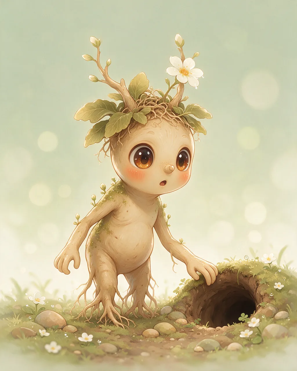 Original fantasy creature artwork of Rootnose, a Curious Grove-element creature.