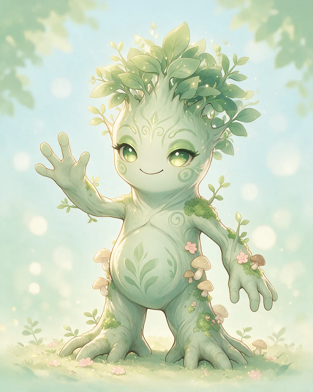 Evolved second-generation artwork of Saplingtrick Grand, a Mischievous Grove-element creature.
