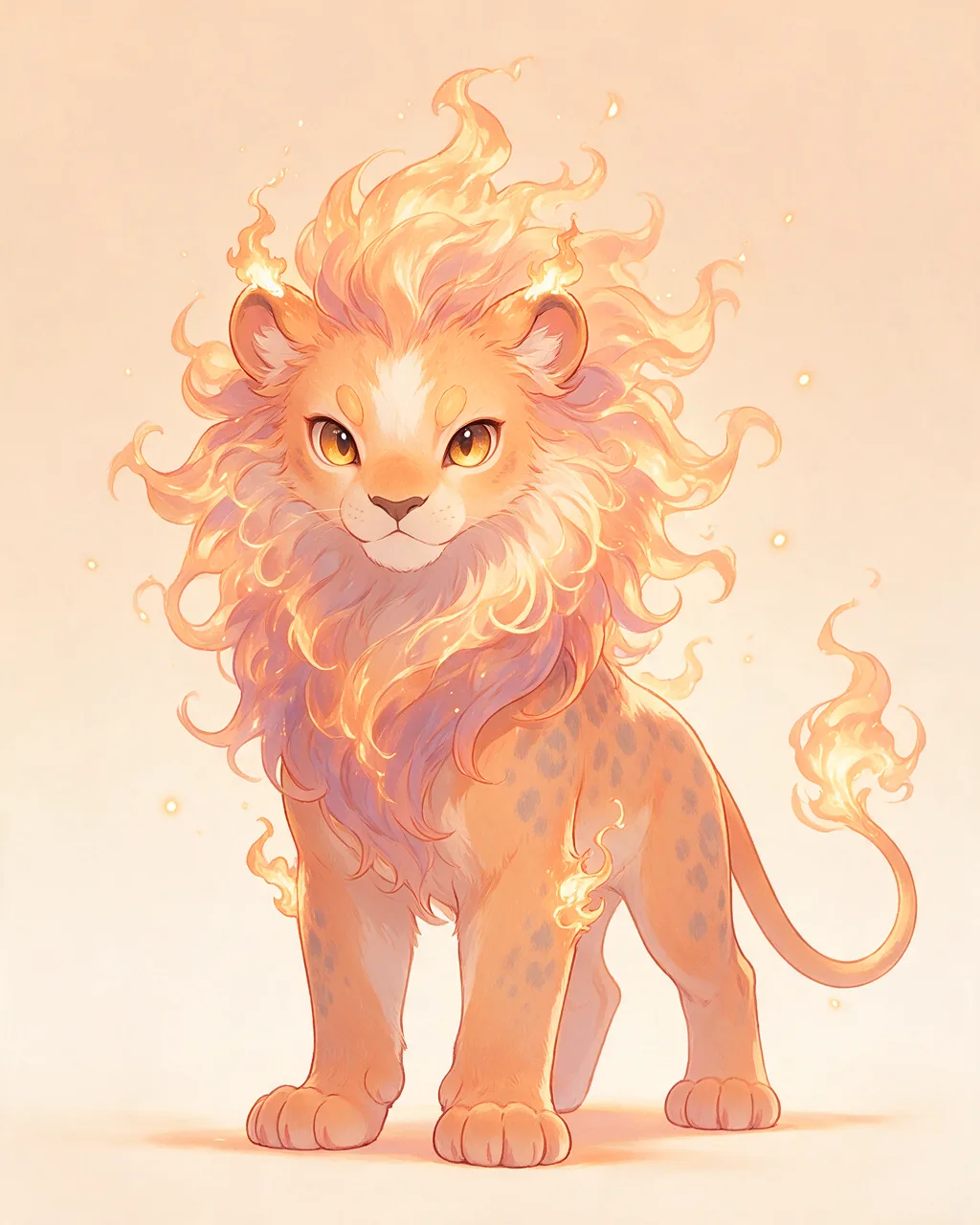 Original fantasy creature artwork of Scorchmane, a Fierce Ember-element creature.