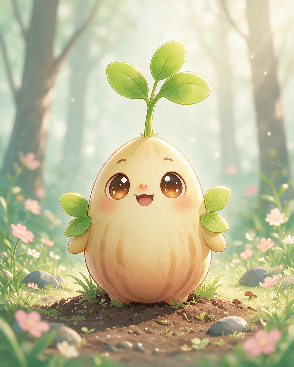 Evolved second-generation artwork of Seedpeek Noble, a Curious Grove-element creature.