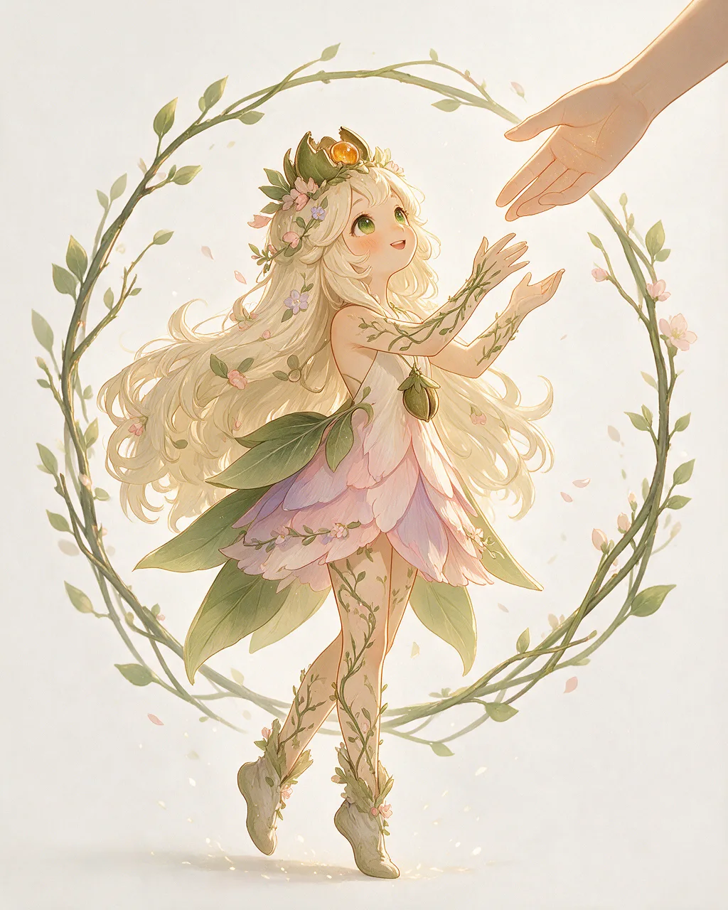 Evolved second-generation artwork of Seedvow Prime, a Loyal Grove-element creature.