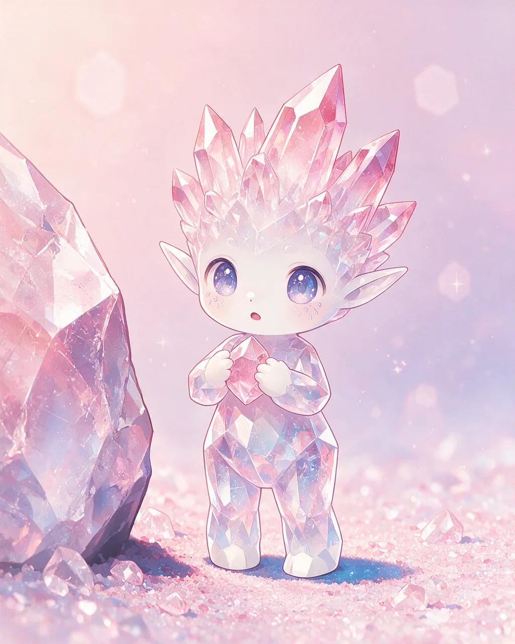Original fantasy creature artwork of Shardpeek, a Curious Crystal-element creature.