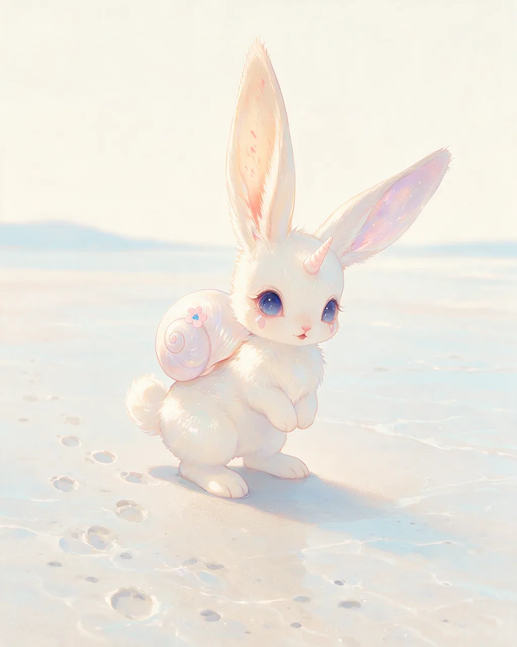 Original fantasy creature artwork of Shellhare, a Gentle Tide-element creature.