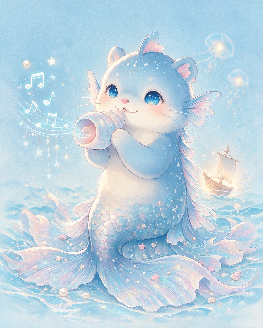 Evolved second-generation artwork of Shoalsong Sage, a Loyal Tide-element creature.